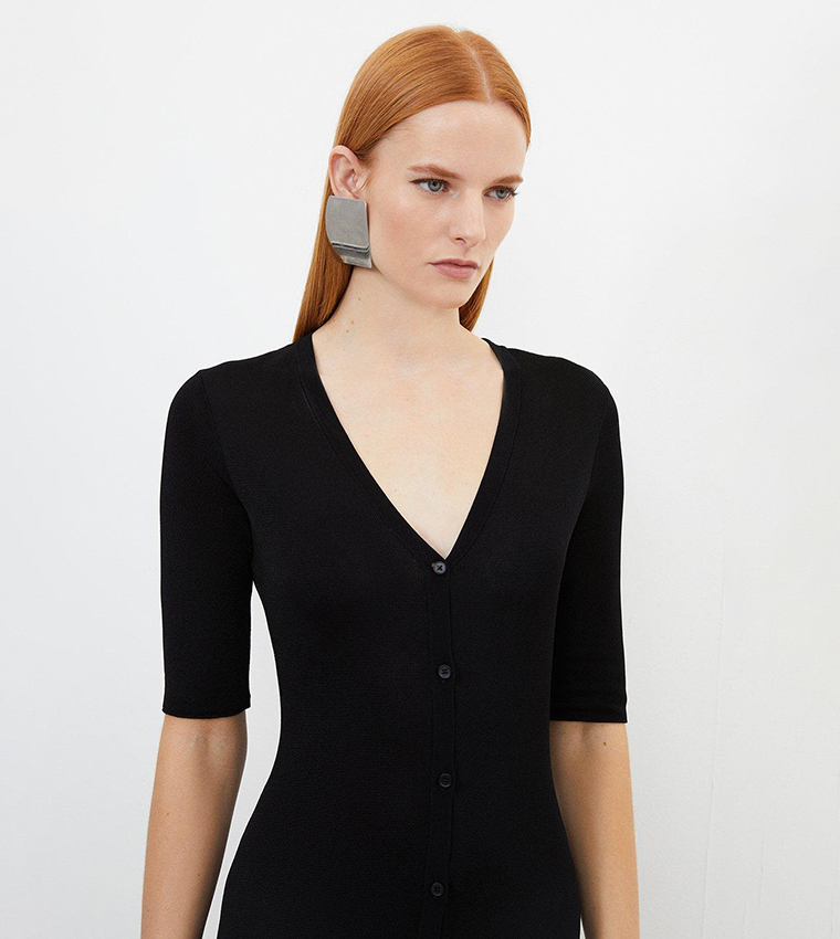 Viscose Blend Slinky Sheer Knit Button Front Midaxi Dress - Image 2
