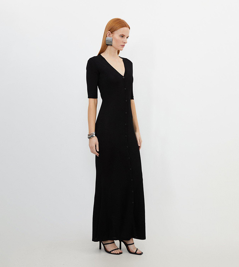 Viscose Blend Slinky Sheer Knit Button Front Midaxi Dress - Image 3