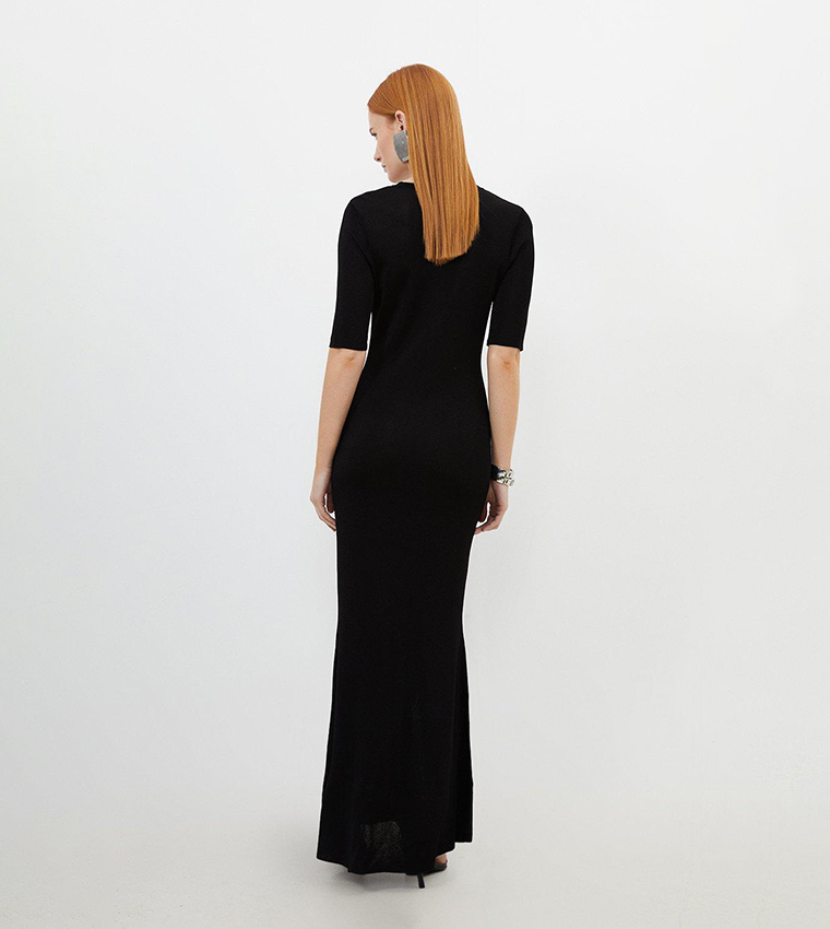 Viscose Blend Slinky Sheer Knit Button Front Midaxi Dress - Image 5