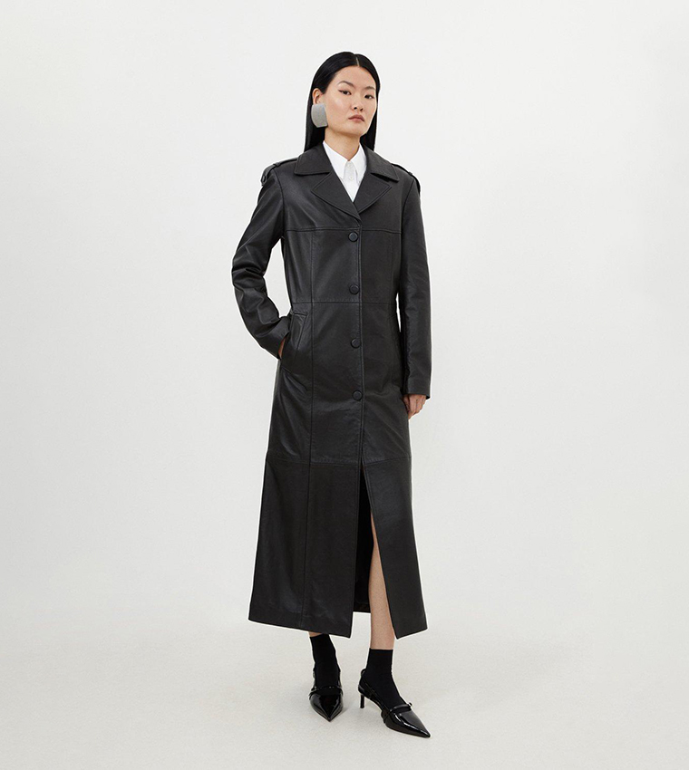 Leather Tailored Midaxi Trench Coat