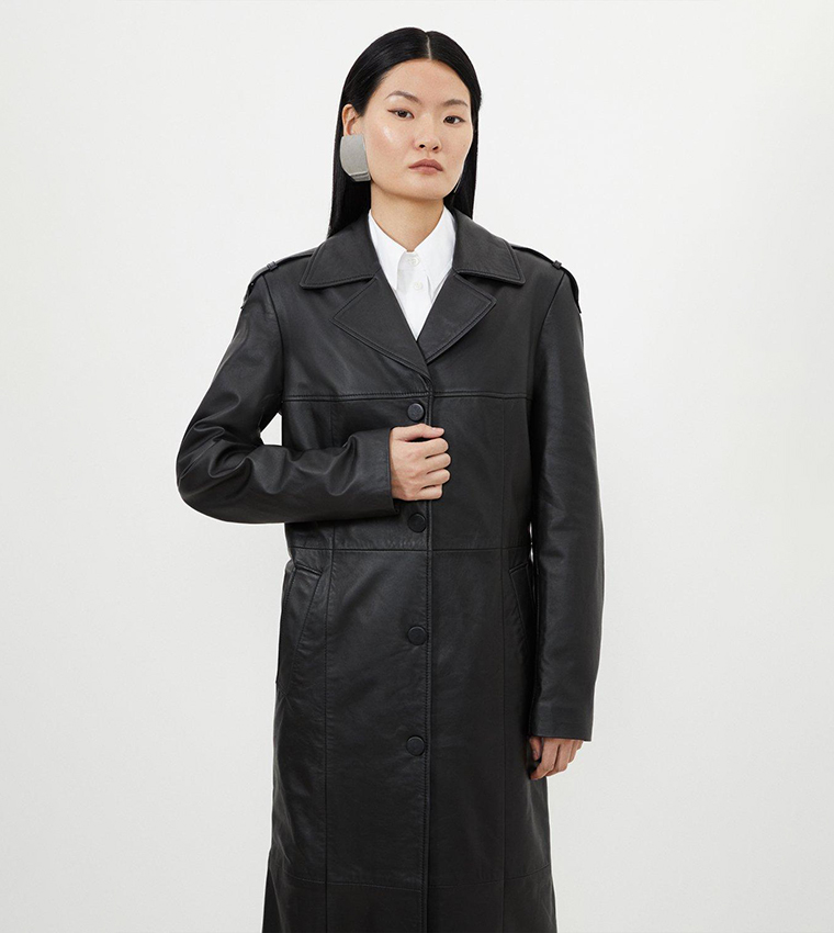 Leather Tailored Midaxi Trench Coat - Image 2