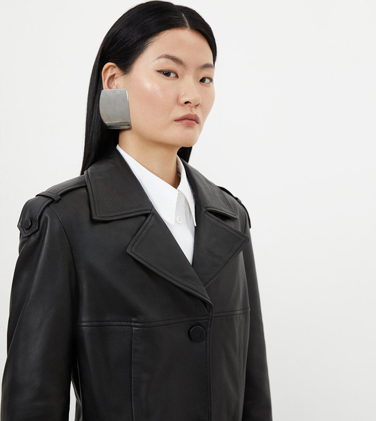 Leather Tailored Midaxi Trench Coat - Image 3