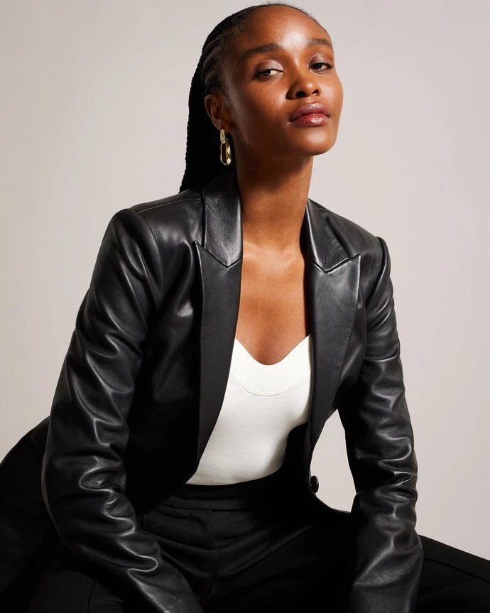 Melliie Peak-Lapel Leather Blazer - Image 2