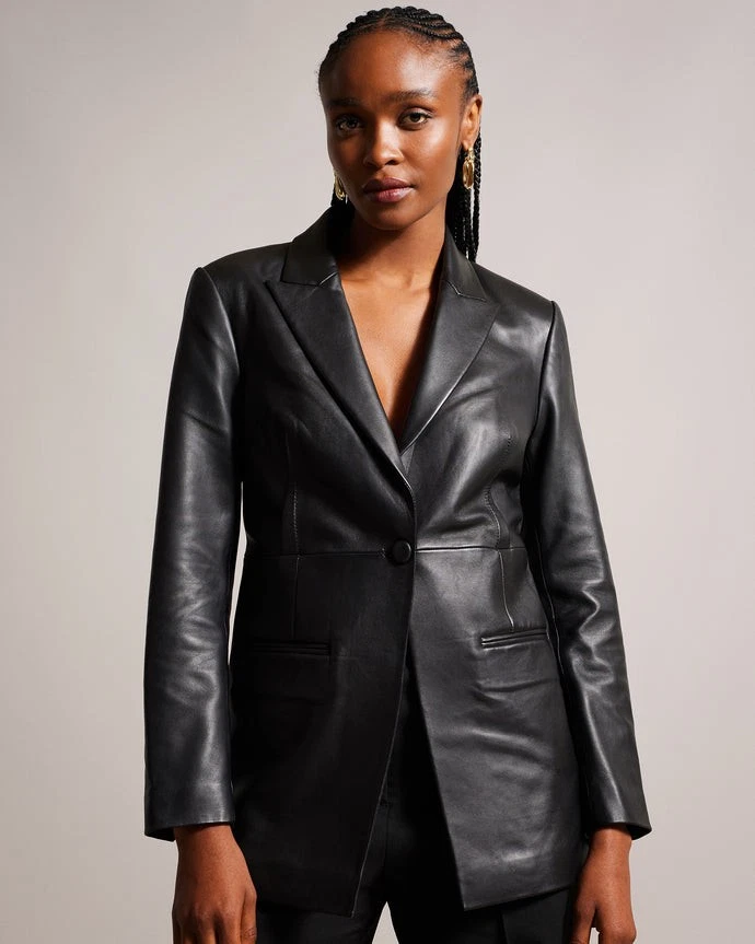 Melliie Peak-Lapel Leather Blazer - Image 3