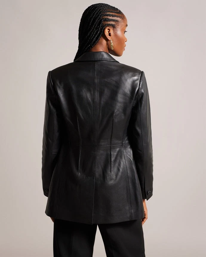 Melliie Peak-Lapel Leather Blazer - Image 5