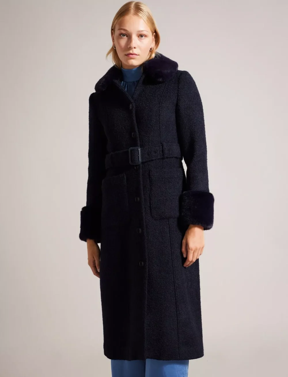 Lyddiia Slim Fit Wool Blend Faux Fur Trim Coat - Image 2