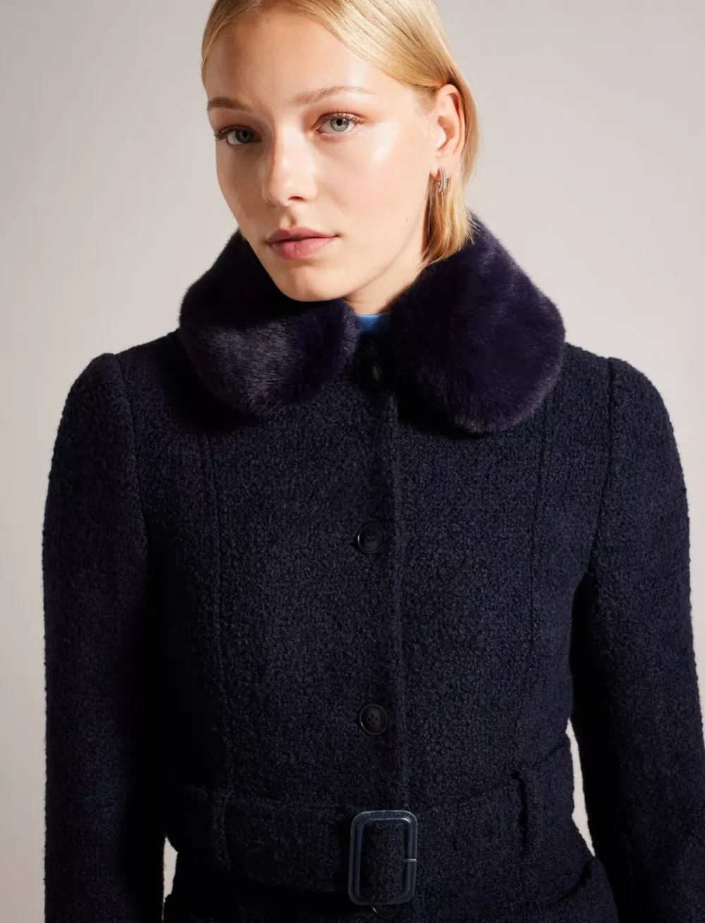 Lyddiia Slim Fit Wool Blend Faux Fur Trim Coat - Image 4